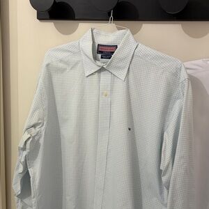 Vineyard Vines Men's Light Blue Windowpane Dress Shirt - Size L